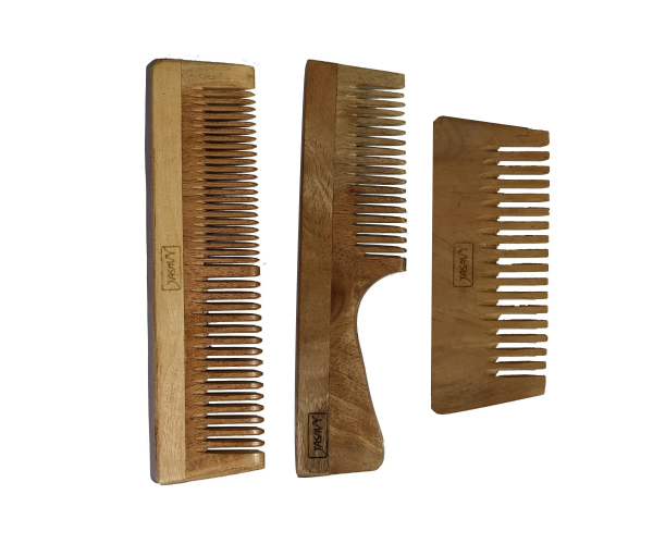 Jasavy Neem Wood Handle Combs Pack of 3