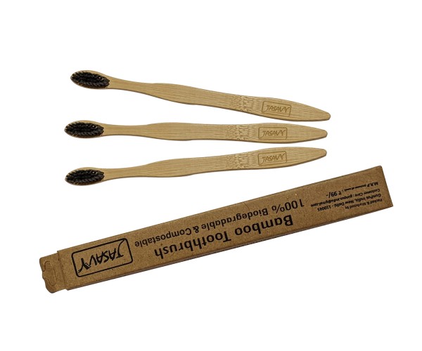 Bamboo Toothbrush With Charcoal Bristle Pack of 3