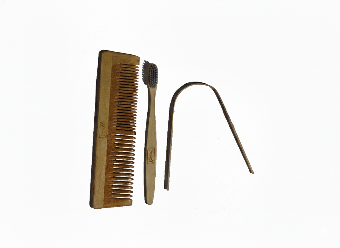 neem-wood-lily-comb-bamboo-wooden-toothbrush-with-charcoal-bristles-and-tongue-cleaner-combo-pack
