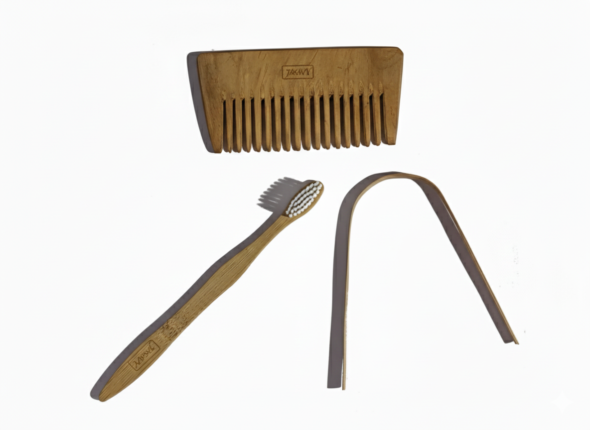 neem wood shampoo comb, bamboo wooden toothbrush with white bristles and tongue cleaner (combo pack) neem wood shampoo comb, bamboo wooden toothbrush with white bristles and tongue cleaner (combo pack)