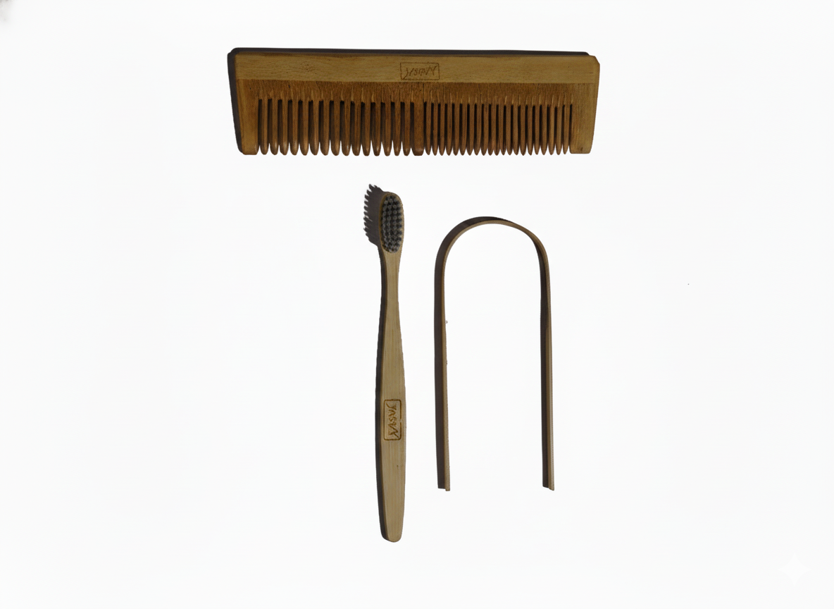 neem wood lily comb, bamboo wooden toothbrush with charcoal bristles and tongue cleaner (combo pack) neem wood lily comb, bamboo wooden toothbrush with charcoal bristles and tongue cleaner (combo pack)